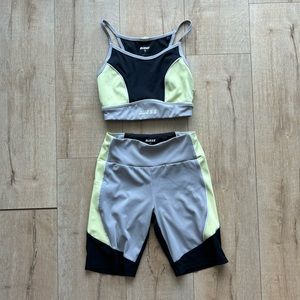 Guess matching sports bra and biker shorts workout set, XS